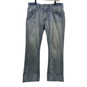 Buckle Big Star Men 36L Blue Jeans Orion Slim Boot Med Wash Sm hole frayed hems